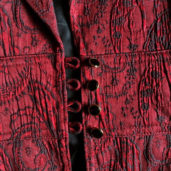 BISOU BISOU Paisley Blazer Jacquard Brocade Fitted Long Coat Dress 90s Red 6 - Picture 9 of 12
